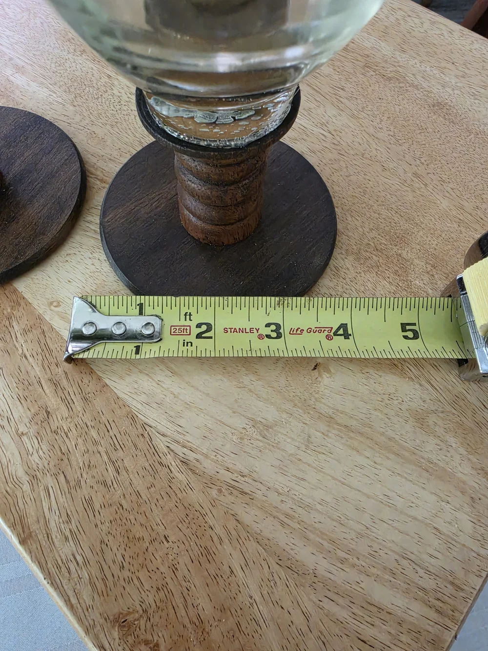 VNTG Swedish MCM candlestick holders Turned wood Glass bobeches Brass inserts